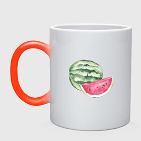 Кружка хамелеон с принтом акварельный арбуз в Кировске, керамика | меняет цвет при нагревании, емкость 330 мл | акварель | арбуз | арбузик | бахчевые | вкуснота | вкусняшки | долька | жара | кавун | кавунчик | краска | лето | люблю арбуз | полосатик | рисунок | сезон | фрукт | ягода