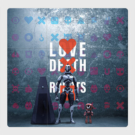 Магнитный плакат 3Х3 с принтом Любовь смерть и роботы в Кировске, Полимерный материал с магнитным слоем | 9 деталей размером 9*9 см | love | lovedeathandrobots | loverobot | robot
