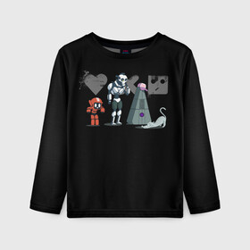 Детский лонгслив 3D с принтом Любовь, Смерть & Роботы в Кировске, 100% полиэстер | длинные рукава, круглый вырез горловины, полуприлегающий силуэт
 | cat | cats | death | logo | love | netflix | robots | анимация | кино | кот | кошка | лого | любовь | нетфликс | роботы | сериал