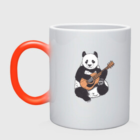 Кружка хамелеон с принтом Панда гитарист | Panda Guitar в Кировске, керамика | меняет цвет при нагревании, емкость 330 мл | Тематика изображения на принте: acoustic | bear | bears | china | chineese panda | guitarist | music | акустическая гитара | гитара | китай | китайская панда | косолапый | медведь | медвежонок | милая панда | мишка | музыка | музыкант | пандочка | пандочки