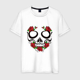 Мужская футболка хлопок с принтом Череп и розы в Кировске, 100% хлопок | прямой крой, круглый вырез горловины, длина до линии бедер, слегка спущенное плечо. | skull | глазницы | розы | цветы | череп