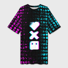 Платье-футболка 3D с принтом ЛЮБОВЬ СМЕРТЬ И РОБОТЫ в Кировске,  |  | death | hear | ldr | logo | love | netflix | robots | smile | анимация | кино | лого | лср | любовь | нетфликс | роботы | сердце | сериал | смайл | смайлик