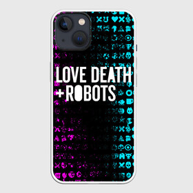 Чехол для iPhone 13 с принтом ЛЮБОВЬ СМЕРТЬ И РОБОТЫ в Кировске,  |  | death | hear | ldr | logo | love | netflix | robots | smile | анимация | кино | лого | лср | любовь | нетфликс | роботы | сердце | сериал | смайл | смайлик
