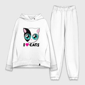 Женский костюм хлопок Oversize с принтом I Love Cats в Кировске,  |  | animal | cat | cute | kitty | love | meow | друг | животные | киска | китти | кот | котенок | котик | котэ | кошечка | кошка | люблю | любовь | милый | мур | мяу | питомец | тигр