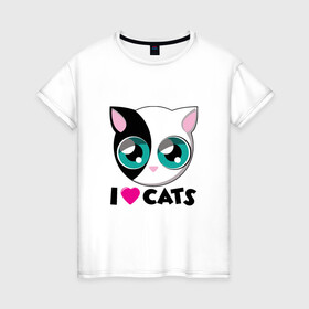 Женская футболка хлопок с принтом I Love Cats в Кировске, 100% хлопок | прямой крой, круглый вырез горловины, длина до линии бедер, слегка спущенное плечо | animal | cat | cute | kitty | love | meow | друг | животные | киска | китти | кот | котенок | котик | котэ | кошечка | кошка | люблю | любовь | милый | мур | мяу | питомец | тигр