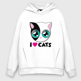 Мужское худи Oversize хлопок с принтом I Love Cats в Кировске, френч-терри — 70% хлопок, 30% полиэстер. Мягкий теплый начес внутри —100% хлопок | боковые карманы, эластичные манжеты и нижняя кромка, капюшон на магнитной кнопке | animal | cat | cute | kitty | love | meow | друг | животные | киска | китти | кот | котенок | котик | котэ | кошечка | кошка | люблю | любовь | милый | мур | мяу | питомец | тигр