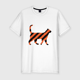 Мужская футболка хлопок Slim с принтом Black-Orange Cat в Кировске, 92% хлопок, 8% лайкра | приталенный силуэт, круглый вырез ворота, длина до линии бедра, короткий рукав | animal | cat | cute | kitty | meow | друг | животные | киска | китти | кот | котенок | котик | котэ | кошечка | кошка | милый | мур | мяу | питомец | тигр