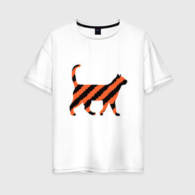 Женская футболка хлопок Oversize с принтом Black-Orange Cat в Кировске, 100% хлопок | свободный крой, круглый ворот, спущенный рукав, длина до линии бедер
 | animal | cat | cute | kitty | meow | друг | животные | киска | китти | кот | котенок | котик | котэ | кошечка | кошка | милый | мур | мяу | питомец | тигр