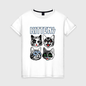 Женская футболка хлопок с принтом Kittens в Кировске, 100% хлопок | прямой крой, круглый вырез горловины, длина до линии бедер, слегка спущенное плечо | animal | cat | cute | kiss | kitty | meow | rock | гитара | друг | животные | киска | кисс | китти | кот | котенок | котик | котэ | кошечка | кошка | метал | милый | музыка | мур | мяу | питомец | рок | тигр