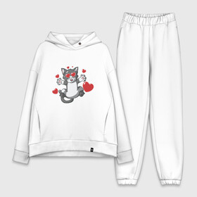 Женский костюм хлопок Oversize с принтом Love Cat в Кировске,  |  | animal | cat | cute | kitty | love | meow | друг | животные | киска | китти | кот | котенок | котик | котэ | кошечка | кошка | люблю | любовь | милый | мур | мяу | питомец | сердце | тигр