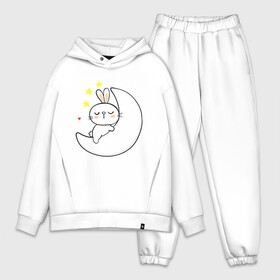 Мужской костюм хлопок OVERSIZE с принтом Милый зайчик на луне в Кировске,  |  | baby | bunny | cute | fashion | kids | moom | rabbit | school | зайчик | заяц | кролик | луна | милый | на луне