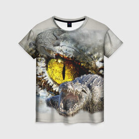 Женская футболка 3D с принтом Глаз крокодила в Кировске, 100% полиэфир ( синтетическое хлопкоподобное полотно) | прямой крой, круглый вырез горловины, длина до линии бедер | аллигатор | глаз | крокодил | крокодильчик | ящер