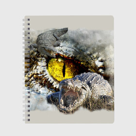 Тетрадь с принтом Глаз крокодила в Кировске, 100% бумага | 48 листов, плотность листов — 60 г/м2, плотность картонной обложки — 250 г/м2. Листы скреплены сбоку удобной пружинной спиралью. Уголки страниц и обложки скругленные. Цвет линий — светло-серый
 | аллигатор | глаз | крокодил | крокодильчик | ящер