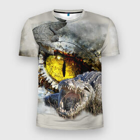 Мужская футболка 3D спортивная с принтом Глаз крокодила в Кировске, 100% полиэстер с улучшенными характеристиками | приталенный силуэт, круглая горловина, широкие плечи, сужается к линии бедра | аллигатор | глаз | крокодил | крокодильчик | ящер