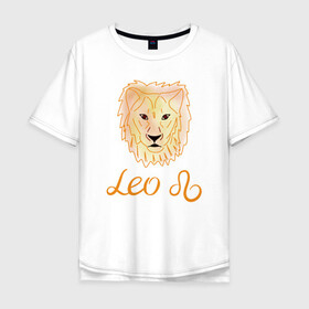 Мужская футболка хлопок Oversize с принтом Лев, знак зодиака, голова льва в Кировске, 100% хлопок | свободный крой, круглый ворот, “спинка” длиннее передней части | Тематика изображения на принте: акварель | голова льва | желтый | знак зодиака | лев | оранжевый