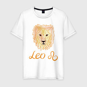Мужская футболка хлопок с принтом Лев, знак зодиака, голова льва в Кировске, 100% хлопок | прямой крой, круглый вырез горловины, длина до линии бедер, слегка спущенное плечо. | Тематика изображения на принте: акварель | голова льва | желтый | знак зодиака | лев | оранжевый