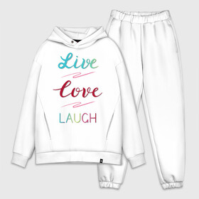 Мужской костюм хлопок OVERSIZE с принтом Live love laugh, Живи, люби в Кировске,  |  | Тематика изображения на принте: laugh | live | love | живи | зеленый | красный | леттеринг | люби | розовый | смейся