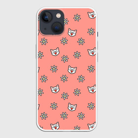 Чехол для iPhone 13 с принтом Кошки и цветы в Кировске,  |  | киски | котята | кошка | кошки | узор | цветок | цветочки | цветы