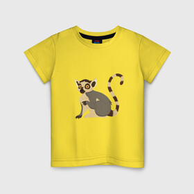 Детская футболка хлопок с принтом Удивлённый Кошачий Лемур в Кировске, 100% хлопок | круглый вырез горловины, полуприлегающий силуэт, длина до линии бедер | art | cute lemur | illustration | lemur | madagascar | monkey | арт | иллюстрация | лемуровые | мадагаскар | мартышка | милый лемур | обезьянка | полуобезьяна | примат | приматы | рисунок