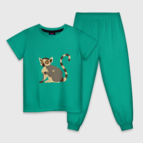 Детская пижама хлопок с принтом Удивлённый Кошачий Лемур в Кировске, 100% хлопок |  брюки и футболка прямого кроя, без карманов, на брюках мягкая резинка на поясе и по низу штанин
 | Тематика изображения на принте: art | cute lemur | illustration | lemur | madagascar | monkey | арт | иллюстрация | лемуровые | мадагаскар | мартышка | милый лемур | обезьянка | полуобезьяна | примат | приматы | рисунок