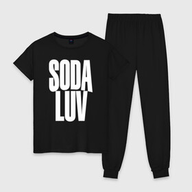 Женская пижама хлопок с принтом Репер - SODA LUV в Кировске, 100% хлопок | брюки и футболка прямого кроя, без карманов, на брюках мягкая резинка на поясе и по низу штанин | rap | rapper | soda luv | st. petersburg | vladislav terentyuk | владислав терентюк | репер | рэп | рэп исполнитель | санкт петербург