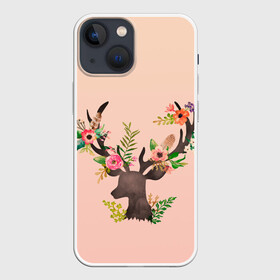 Чехол для iPhone 13 mini с принтом олень рога цветы в Кировске,  |  | ветки | голова | градиент | звери | косуля | лес | лето | лось | олененок | олень | природа | рога | силуэт | цветы