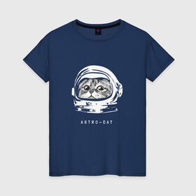 Женская футболка хлопок с принтом Astro-cat в Кировске, 100% хлопок | прямой крой, круглый вырез горловины, длина до линии бедер, слегка спущенное плечо | astronaut | cat | space | астронавт | космонавт | космос | кот