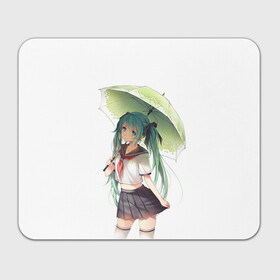 Коврик для мышки прямоугольный с принтом Девушка с зонтиком в Кировске, натуральный каучук | размер 230 х 185 мм; запечатка лицевой стороны | аниме | девушка с зонтиком | зеленые волосы | зонт | школьная форма