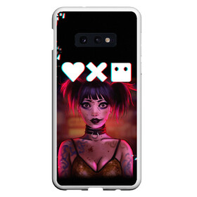 Чехол для Samsung S10E с принтом Love, Death and Robots | Lora Glitch (Z) в Кировске, Силикон | Область печати: задняя сторона чехла, без боковых панелей | Тематика изображения на принте: death | glitch | lora | love | love death robots | netflix | robots | vedeathrobots | xbot 4000 | глитч | лора | любовь | нетфликс | роботы | сериал | сериалы