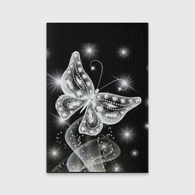 Обложка для паспорта матовая кожа с принтом Белая бабочка в Кировске, натуральная матовая кожа | размер 19,3 х 13,7 см; прозрачные пластиковые крепления | бабочка | блестки | блестящая бабочка | черно белое