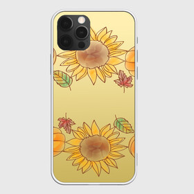 Чехол для iPhone 12 Pro с принтом подсолнухи тыквы в Кировске, силикон | область печати: задняя сторона чехла, без боковых панелей | tegunvteg | август | арт | вектор | градиент | желтый | листва | листики | оранжевый | осень | подсолнухи | рисунок | сбор урожая | сентябрь | теплый | узор