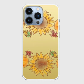Чехол для iPhone 13 Pro с принтом подсолнухи тыквы в Кировске,  |  | tegunvteg | август | арт | вектор | градиент | желтый | листва | листики | оранжевый | осень | подсолнухи | рисунок | сбор урожая | сентябрь | теплый | узор