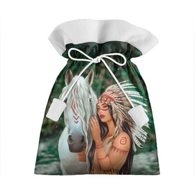 Подарочный 3D мешок с принтом Дочь вождя в Кировске, 100% полиэстер | Размер: 29*39 см | девушка | индейская девушка | индейцы | лошадь