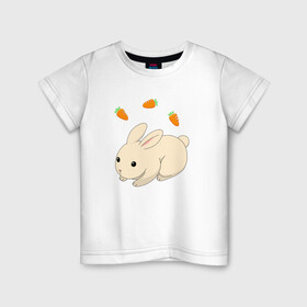 Детская футболка хлопок с принтом кролик с морковкой в Кировске, 100% хлопок | круглый вырез горловины, полуприлегающий силуэт, длина до линии бедер | аниме | грызун | домашнее животное | животное | кролик | морковь | овощ | питомец