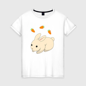 Женская футболка хлопок с принтом кролик с морковкой в Кировске, 100% хлопок | прямой крой, круглый вырез горловины, длина до линии бедер, слегка спущенное плечо | аниме | грызун | домашнее животное | животное | кролик | морковь | овощ | питомец