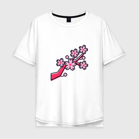 Мужская футболка хлопок Oversize с принтом Ветка сакуры в Кировске, 100% хлопок | свободный крой, круглый ворот, “спинка” длиннее передней части | весна | любовь | праздник | цветение | цветы | япония