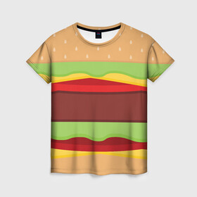 Женская футболка 3D с принтом Бутерброд в Кировске, 100% полиэфир ( синтетическое хлопкоподобное полотно) | прямой крой, круглый вырез горловины, длина до линии бедер | background | burger | fast food | food | hamburger | sandwich | texture | будет | бургер | бутерброд | гамбургер | еда | текстура | фастфуд | фон