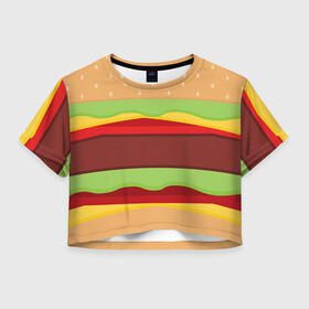 Женская футболка Crop-top 3D с принтом Бутерброд в Кировске, 100% полиэстер | круглая горловина, длина футболки до линии талии, рукава с отворотами | background | burger | fast food | food | hamburger | sandwich | texture | будет | бургер | бутерброд | гамбургер | еда | текстура | фастфуд | фон