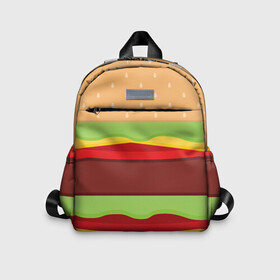Детский рюкзак 3D с принтом Бутерброд в Кировске, 100% полиэстер | лямки с регулируемой длиной, сверху петелька, чтобы рюкзак можно было повесить на вешалку. Основное отделение закрывается на молнию, как и внешний карман. Внутри дополнительный карман. По бокам два дополнительных кармашка | Тематика изображения на принте: background | burger | fast food | food | hamburger | sandwich | texture | будет | бургер | бутерброд | гамбургер | еда | текстура | фастфуд | фон