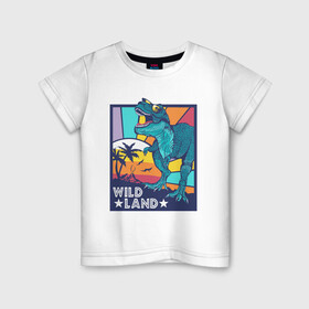 Детская футболка хлопок с принтом WILD LAND ДИНОЗАВР T-REX в Кировске, 100% хлопок | круглый вырез горловины, полуприлегающий силуэт, длина до линии бедер | dino | rex | roar | t rex | дино | динозавр | динозавры