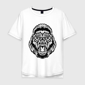 Мужская футболка хлопок Oversize с принтом Злая Горилла в Кировске, 100% хлопок | свободный крой, круглый ворот, “спинка” длиннее передней части | animal | beast | gorilla | monkey | горилла | животные | зверь | конг | обезьяна | природа | хищник