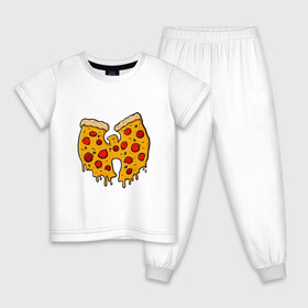 Детская пижама хлопок с принтом Wu-Tang Pizza в Кировске, 100% хлопок |  брюки и футболка прямого кроя, без карманов, на брюках мягкая резинка на поясе и по низу штанин
 | black | hiphop | method man | music | new york | nyc | odb | old school | pizza | rap | rza | wu tang clan | wutang | ву тэнг | граффити | микрофон | музыка | нью йорк | пицца | рэп | рэпер | хипхоп