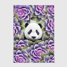 Постер с принтом Панда среди цветов в Кировске, 100% бумага
 | бумага, плотность 150 мг. Матовая, но за счет высокого коэффициента гладкости имеет небольшой блеск и дает на свету блики, но в отличии от глянцевой бумаги не покрыта лаком | flower | flowers | panda | панда | цветы