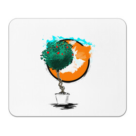 Коврик для мышки прямоугольный с принтом Дерево (рисунок красками) в Кировске, натуральный каучук | размер 230 х 185 мм; запечатка лицевой стороны | дерево | зеленый | зелень | искусство | краски | оранжевый | пейзаж | растение | рисунок | современный дизайн | современный стиль | солнце