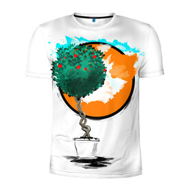 Мужская футболка 3D спортивная с принтом Дерево (рисунок красками) в Кировске, 100% полиэстер с улучшенными характеристиками | приталенный силуэт, круглая горловина, широкие плечи, сужается к линии бедра | дерево | зеленый | зелень | искусство | краски | оранжевый | пейзаж | растение | рисунок | современный дизайн | современный стиль | солнце