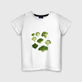 Детская футболка хлопок с принтом брокколи в Кировске, 100% хлопок | круглый вырез горловины, полуприлегающий силуэт, длина до линии бедер | Тематика изображения на принте: брокколи | еда | овощи | правильное питание