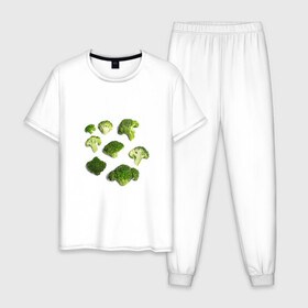 Мужская пижама хлопок с принтом брокколи в Кировске, 100% хлопок | брюки и футболка прямого кроя, без карманов, на брюках мягкая резинка на поясе и по низу штанин
 | брокколи | еда | овощи | правильное питание