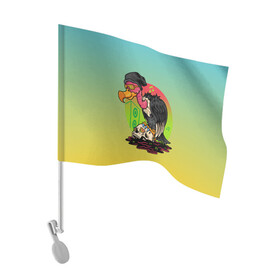 Флаг для автомобиля с принтом птица падальщик гриф меломан в Кировске, 100% полиэстер | Размер: 30*21 см | гриф | меломан | музыкант | падальщик | птица | череп
