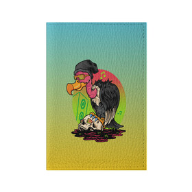 Обложка для паспорта матовая кожа с принтом птица падальщик гриф меломан в Кировске, натуральная матовая кожа | размер 19,3 х 13,7 см; прозрачные пластиковые крепления | гриф | меломан | музыкант | падальщик | птица | череп