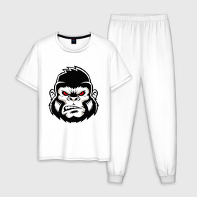 Мужская пижама хлопок с принтом Bad Monkey в Кировске, 100% хлопок | брюки и футболка прямого кроя, без карманов, на брюках мягкая резинка на поясе и по низу штанин
 | animal | beast | gorilla | monkey | горилла | животные | зверь | конг | обезьяна | природа | хищник
